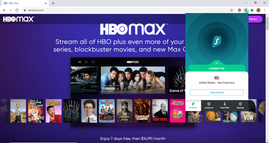 Hbo max in canada with surfshark
