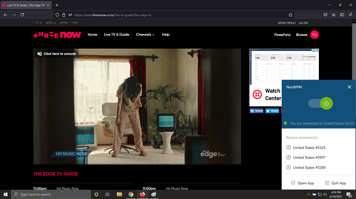 ThreeNow in UK with NordVPN