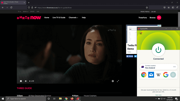 ThreeNow in UK with ExpressVPN