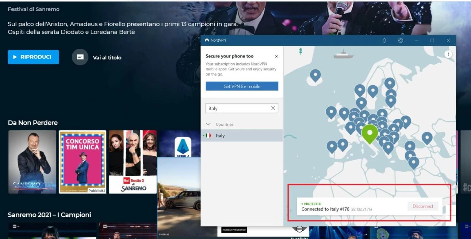 Rai tv outside italy with nordvpn