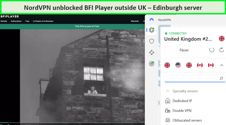 BFI player in Canada with NordVPN