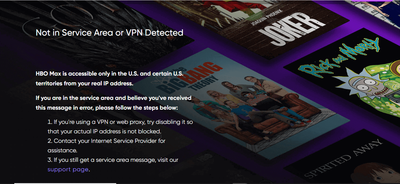 Hbo max geo-restriction error in south africa