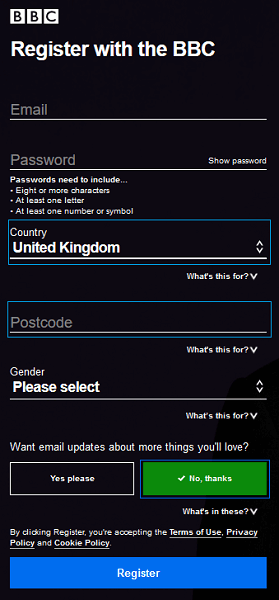 Bbc iplayer in india sign up page