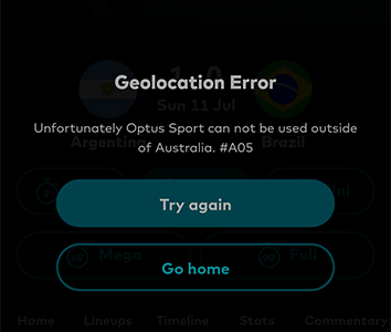 Optus sport in india geo restriction error