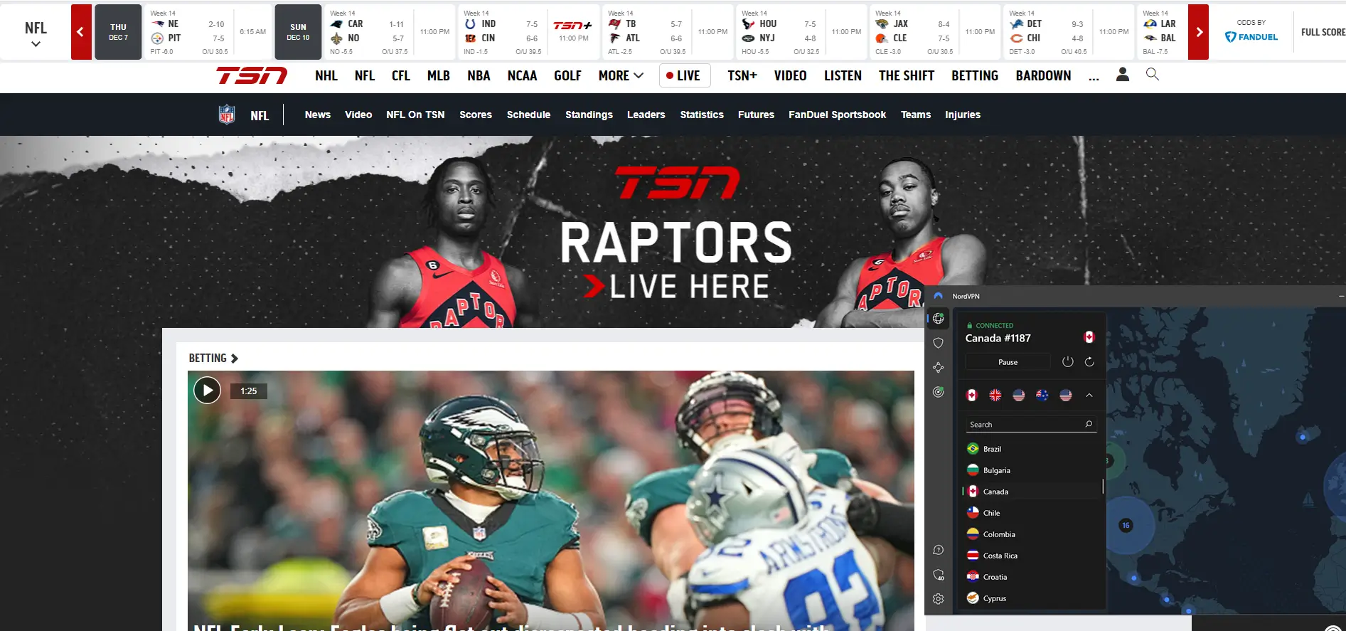 TSN Outside Canada with NordVPN