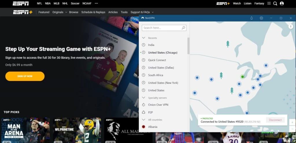 Espn plus in mexico with nordvpn